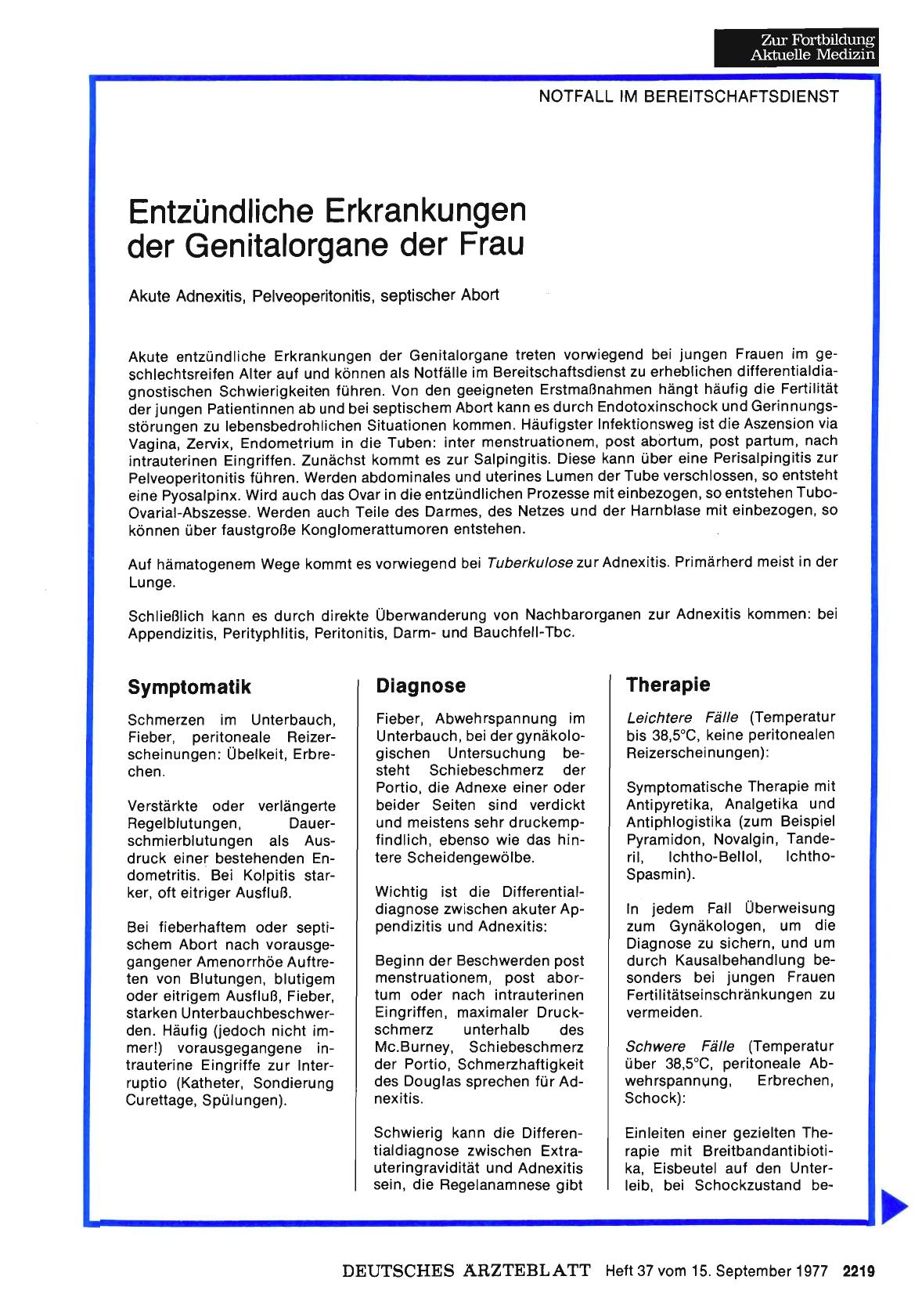 Vorschauseite 1: Entzündliche Erkrankungen der Genitalorgane der Frau: Akute Adnexitis, Pelveoperitonitis, septischer Abort