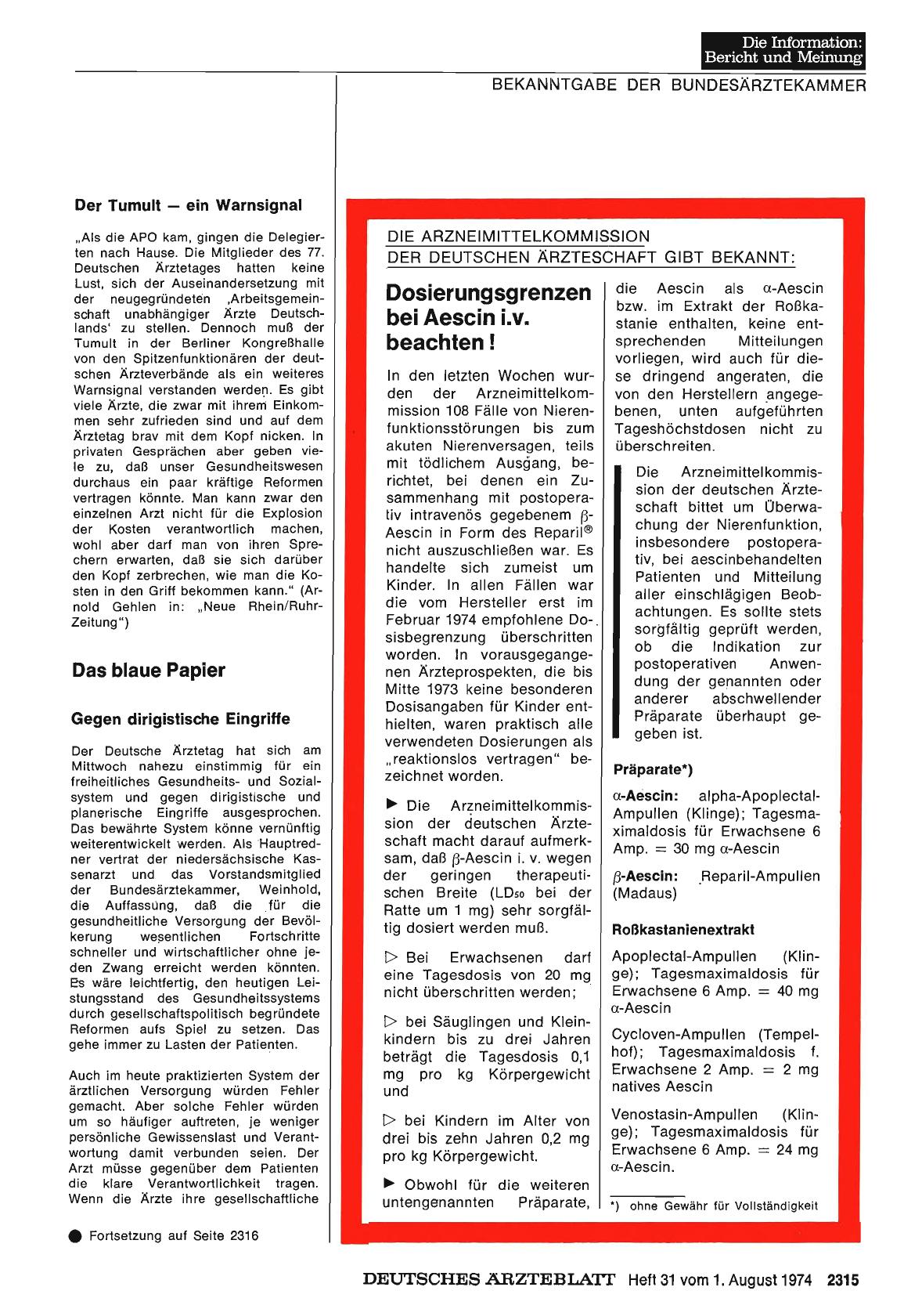 Vorschauseite 1: Dosierungsgrenzen bei Aescin i. v. beachten!