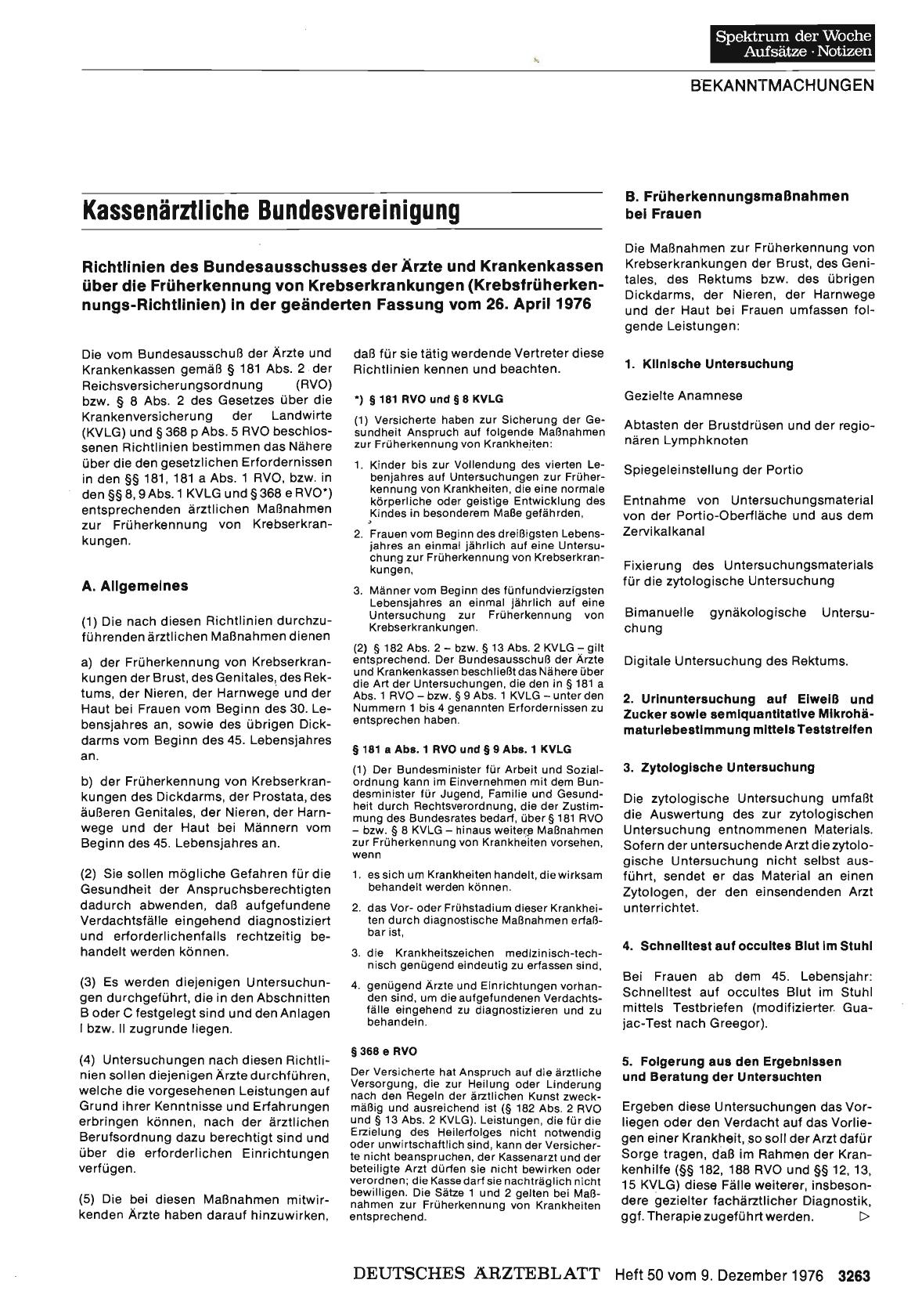 Vorschauseite 1: Kassenärztliche Bundesvereinigung: Krebstrüherkennungs-Richtlinien