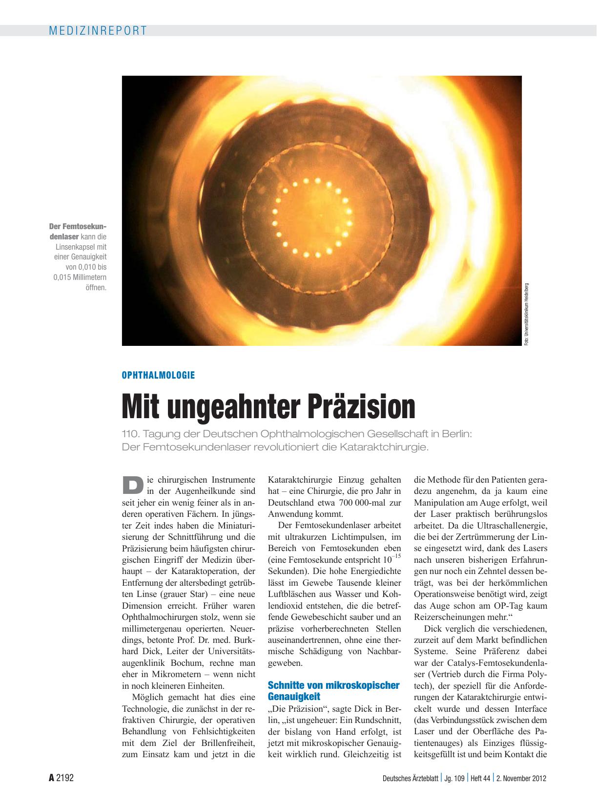 Vorschauseite 1: Ophthalmologie: Mit ungeahnter Präzision