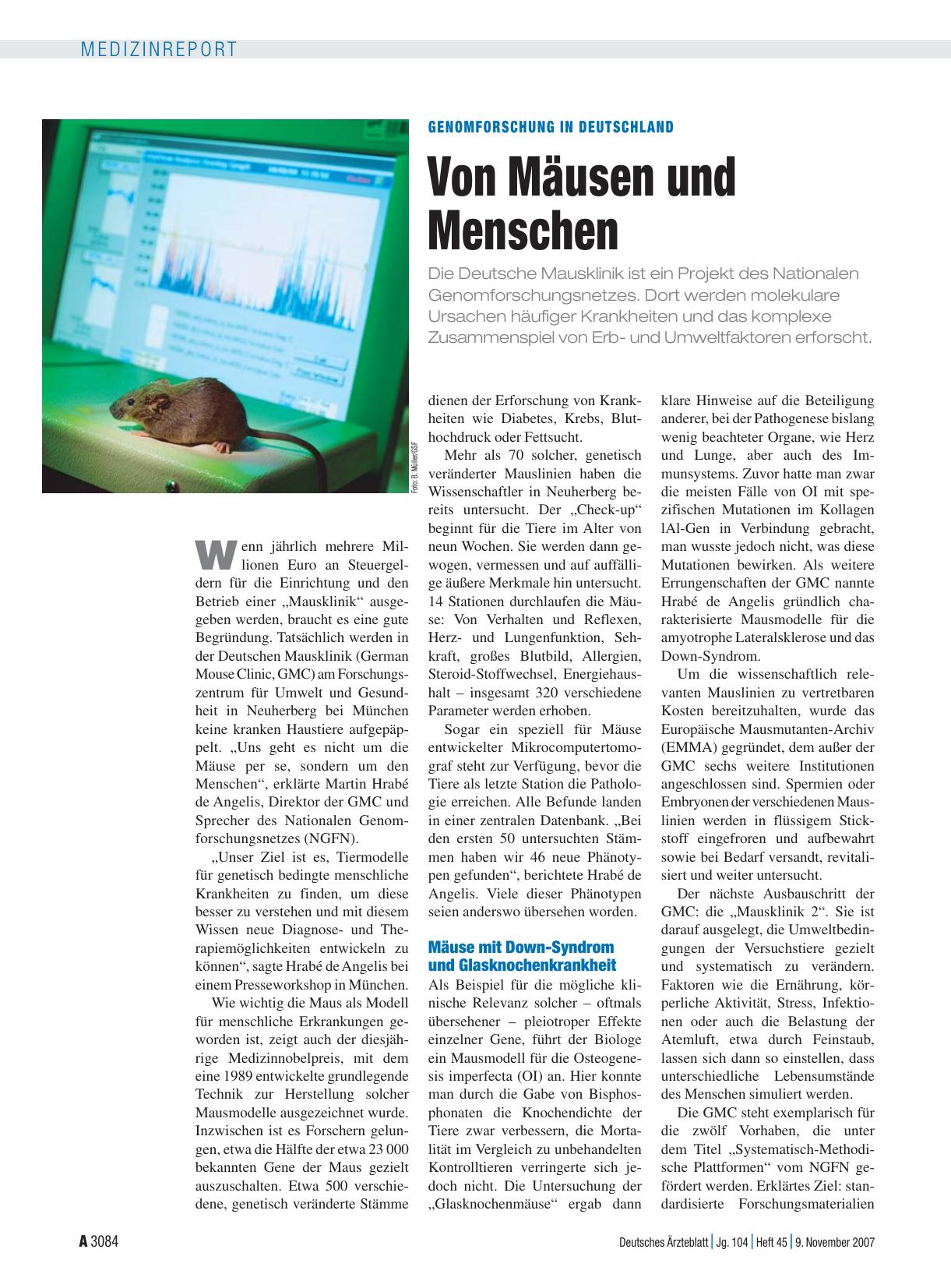 Vorschauseite 1: Genomforschung in Deutschland: Von Mäusen und Menschen