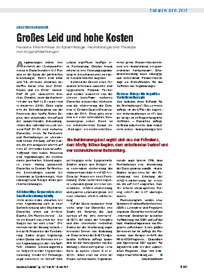 Vorschauseite 1: Angsterkrankungen: Großes Leid und hohe Kosten