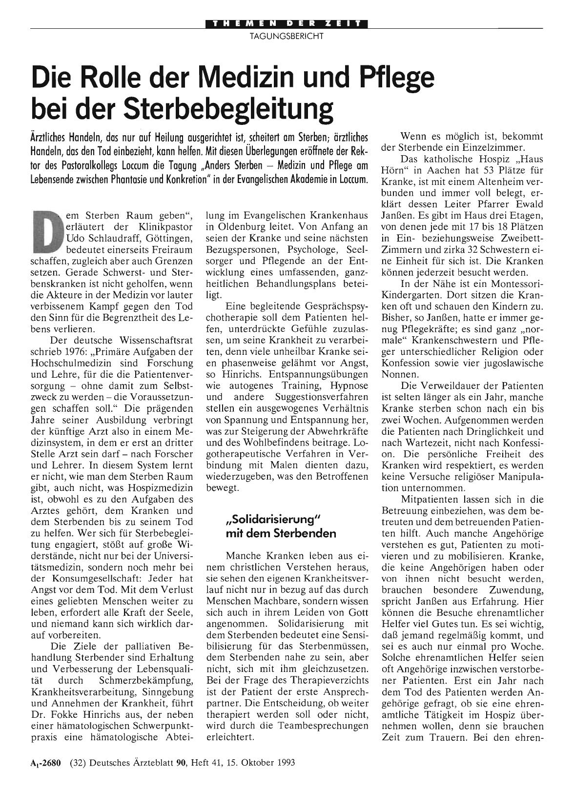 Vorschauseite 1: Die Rolle der Medizin und Pflege bei der Sterbebegleitung
