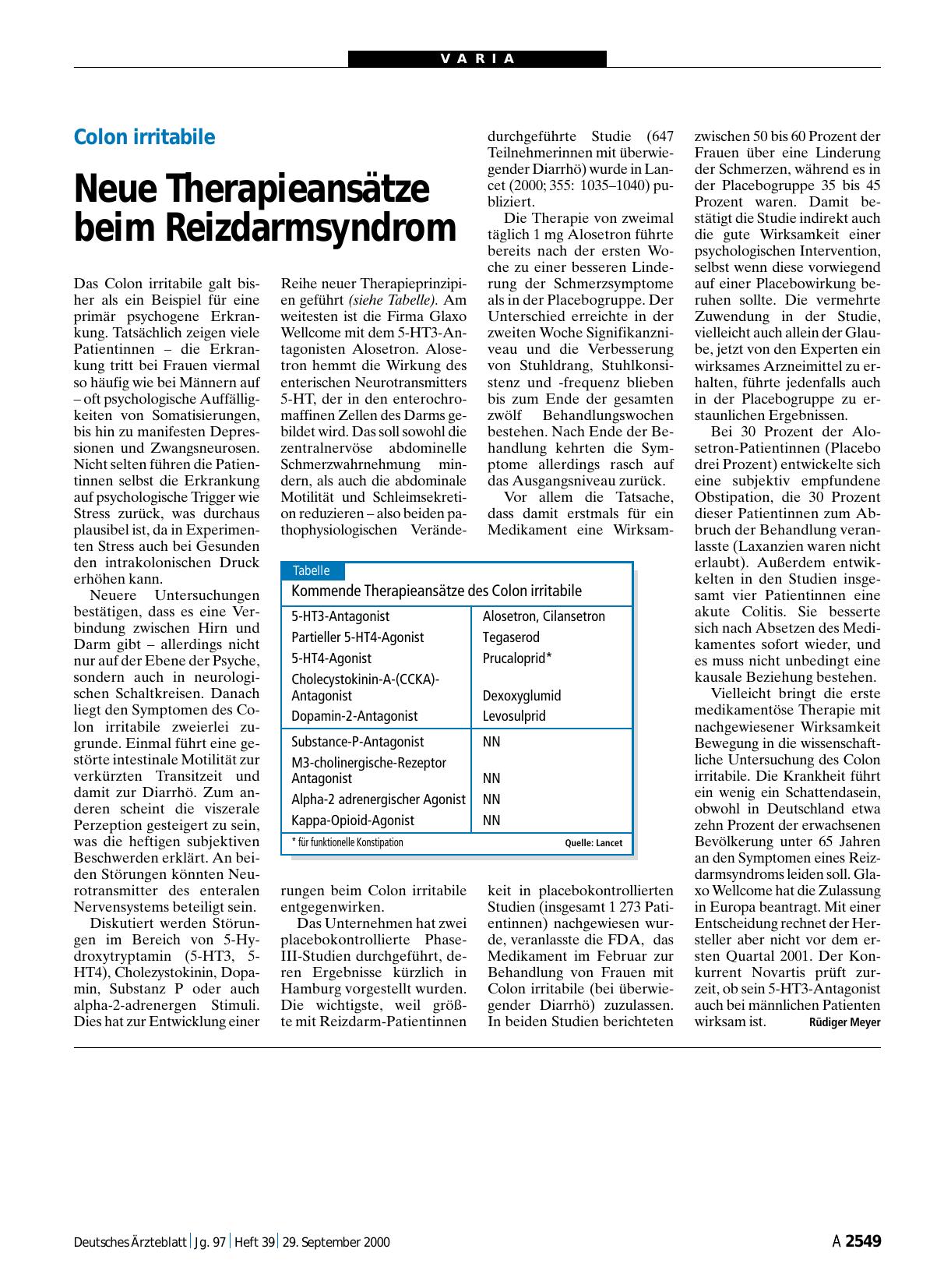 Vorschauseite 1: Colon irritabile: Neue Therapieansätze beim Reizdarmsyndrom