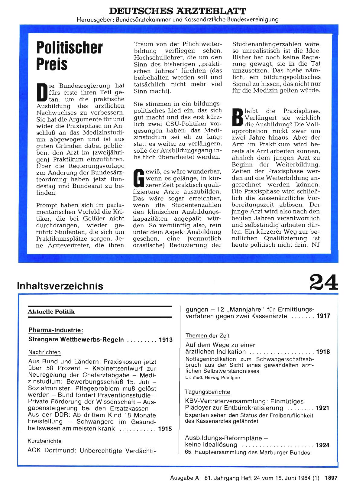Vorschauseite 1: Politischer Preis