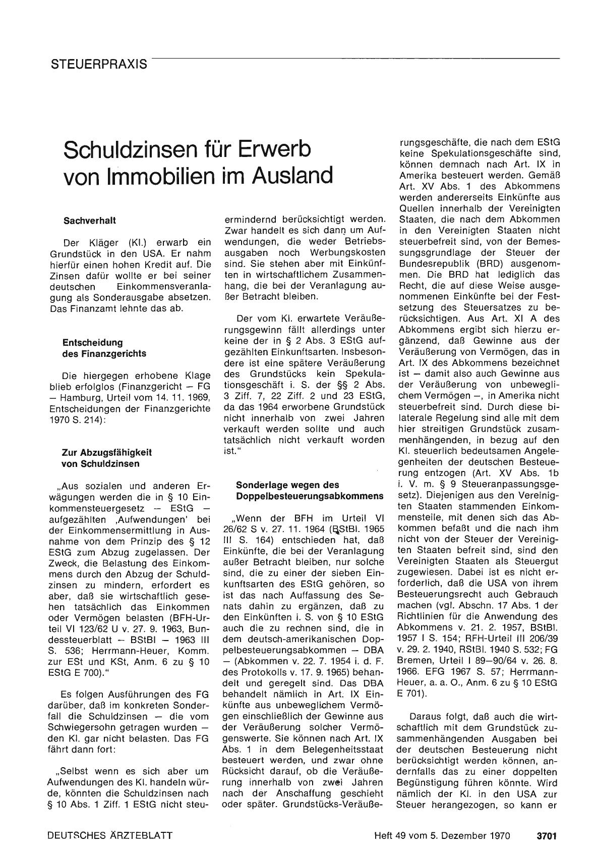 Vorschauseite 1: Schuldzinsen für Erwerb von Immobilien im Ausland