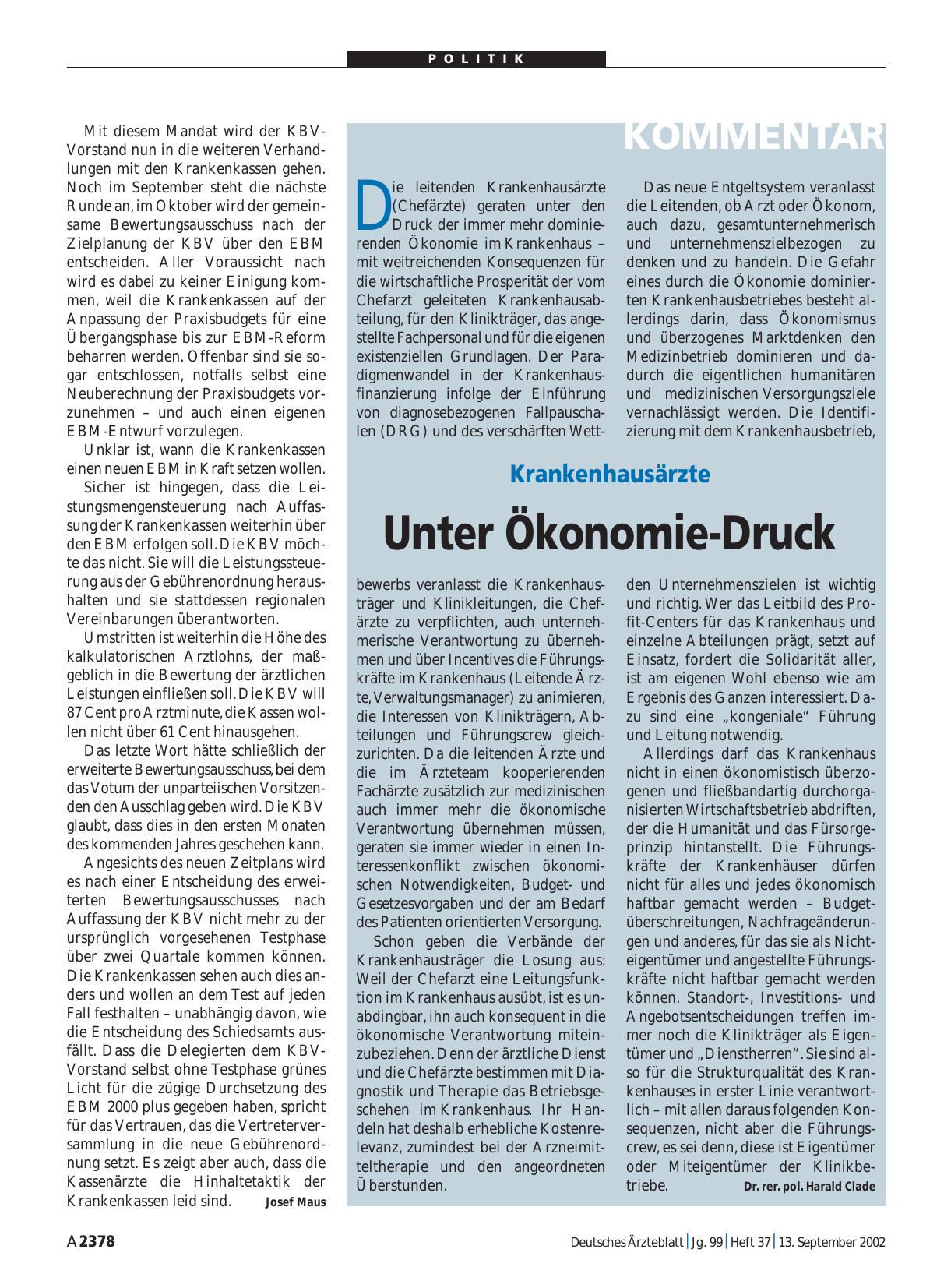 Vorschauseite 1: Krankenhausärzte: Unter Ökonomie-Druck
