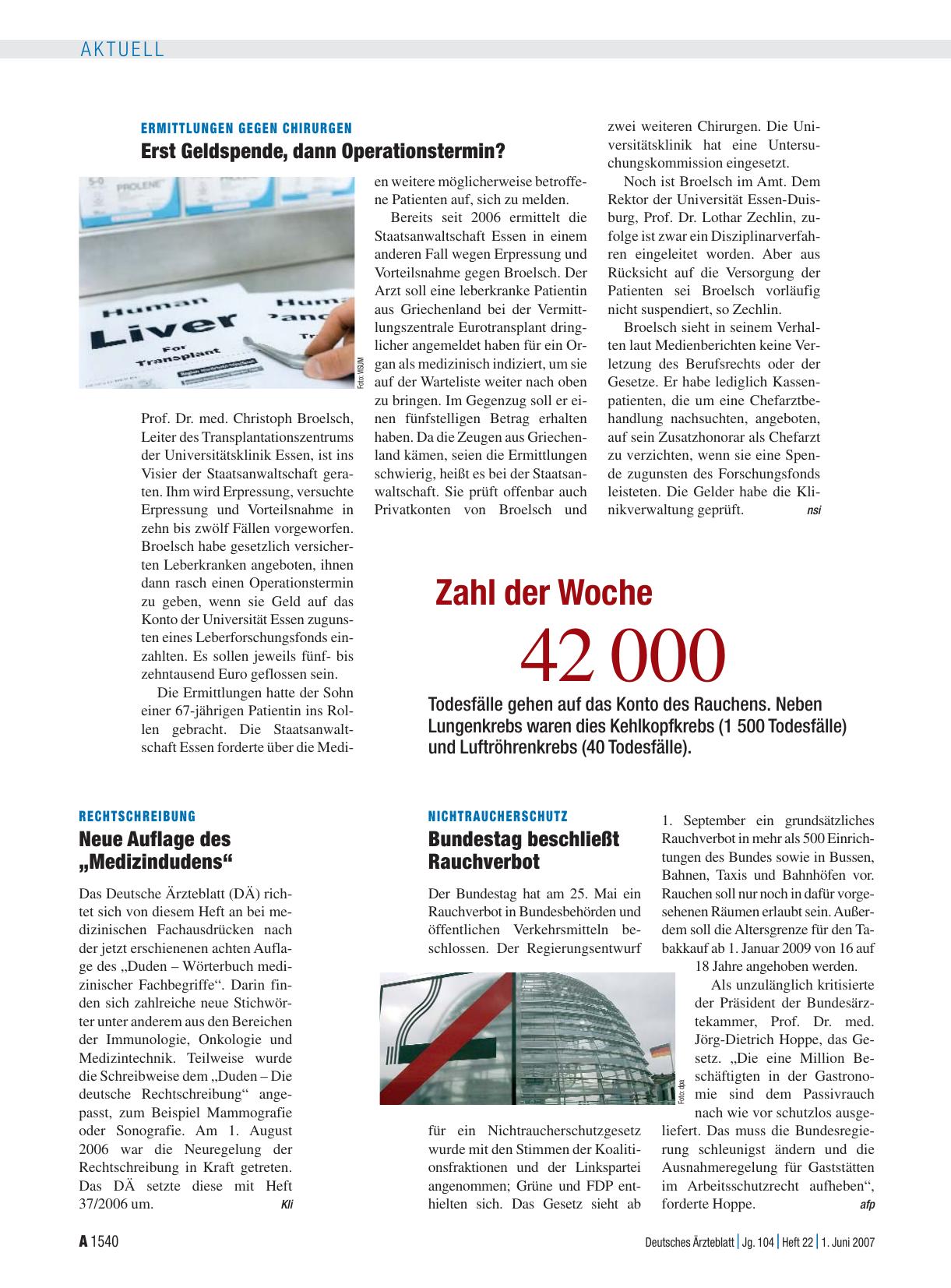 Vorschauseite 1: Nichtraucherschutz: Bundestag beschließt Rauchverbot