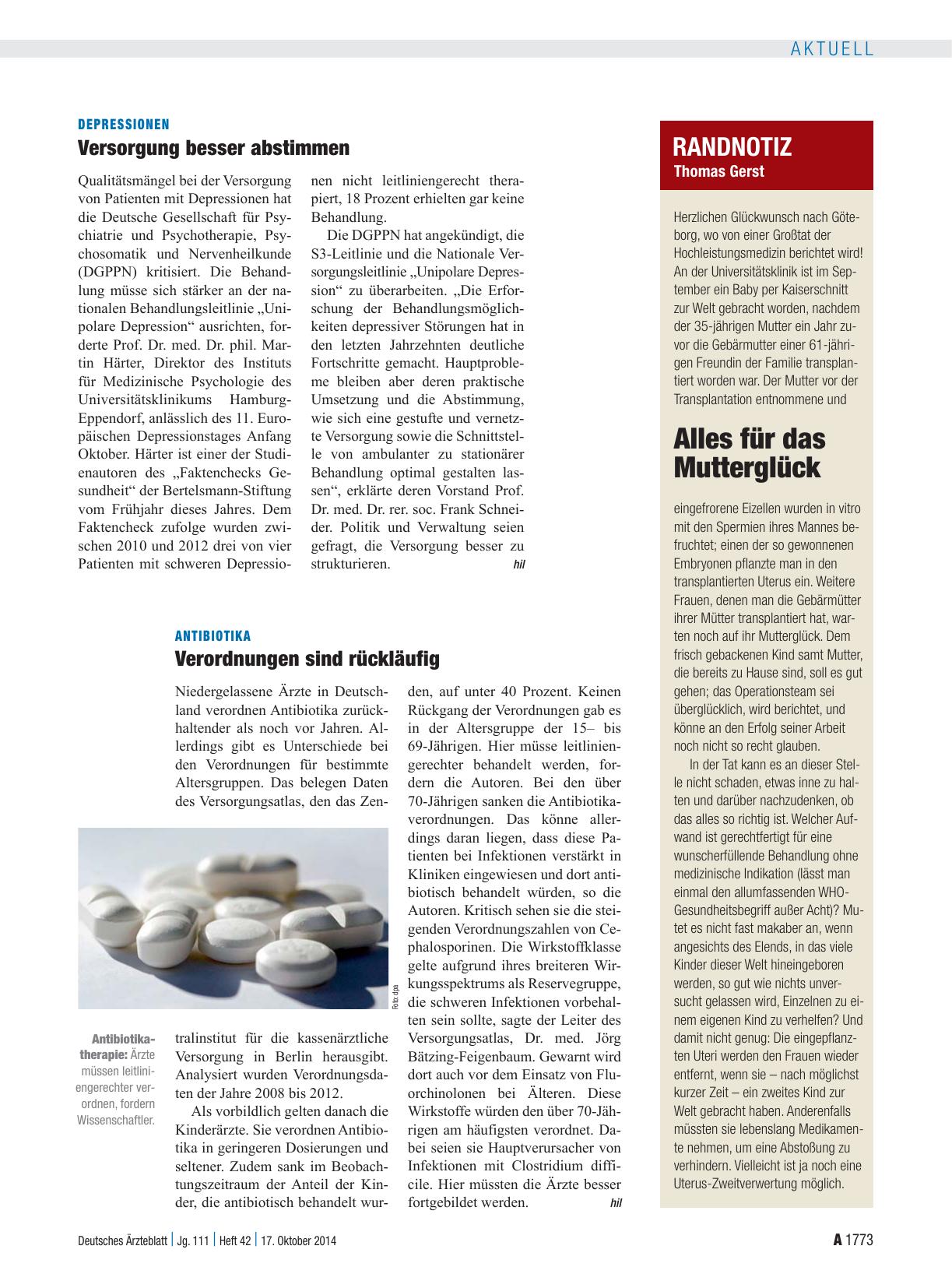 Vorschauseite 1: Antibiotika: Verordnungen sind rückläufig