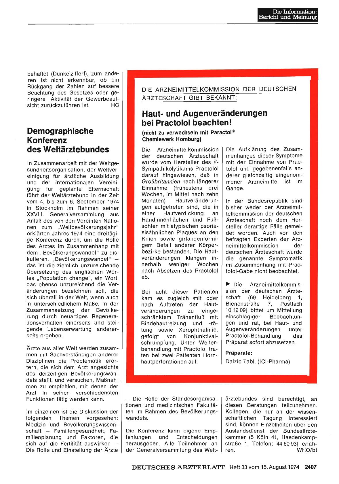 Vorschauseite 1: Hautund Augenveränderungen bei Practolol beachten!