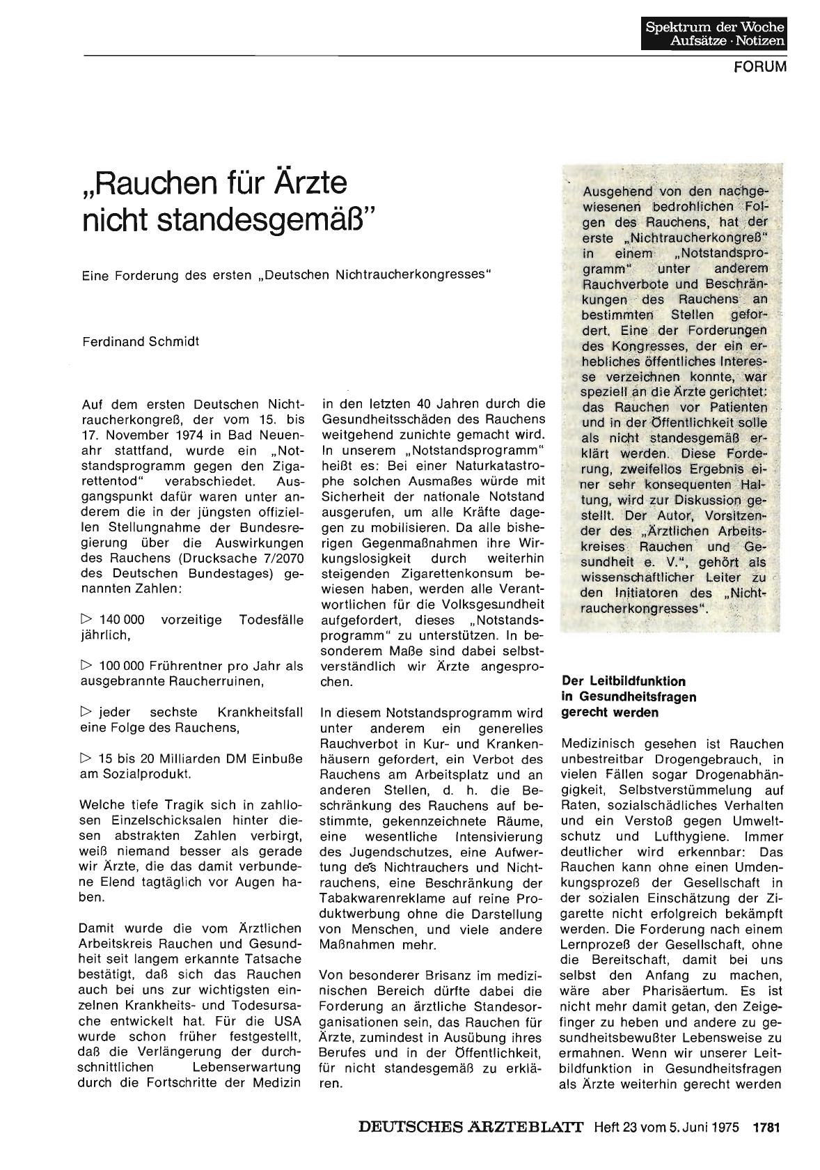 Vorschauseite 1: „Rauchen für Ärzte nicht standesgemäß”