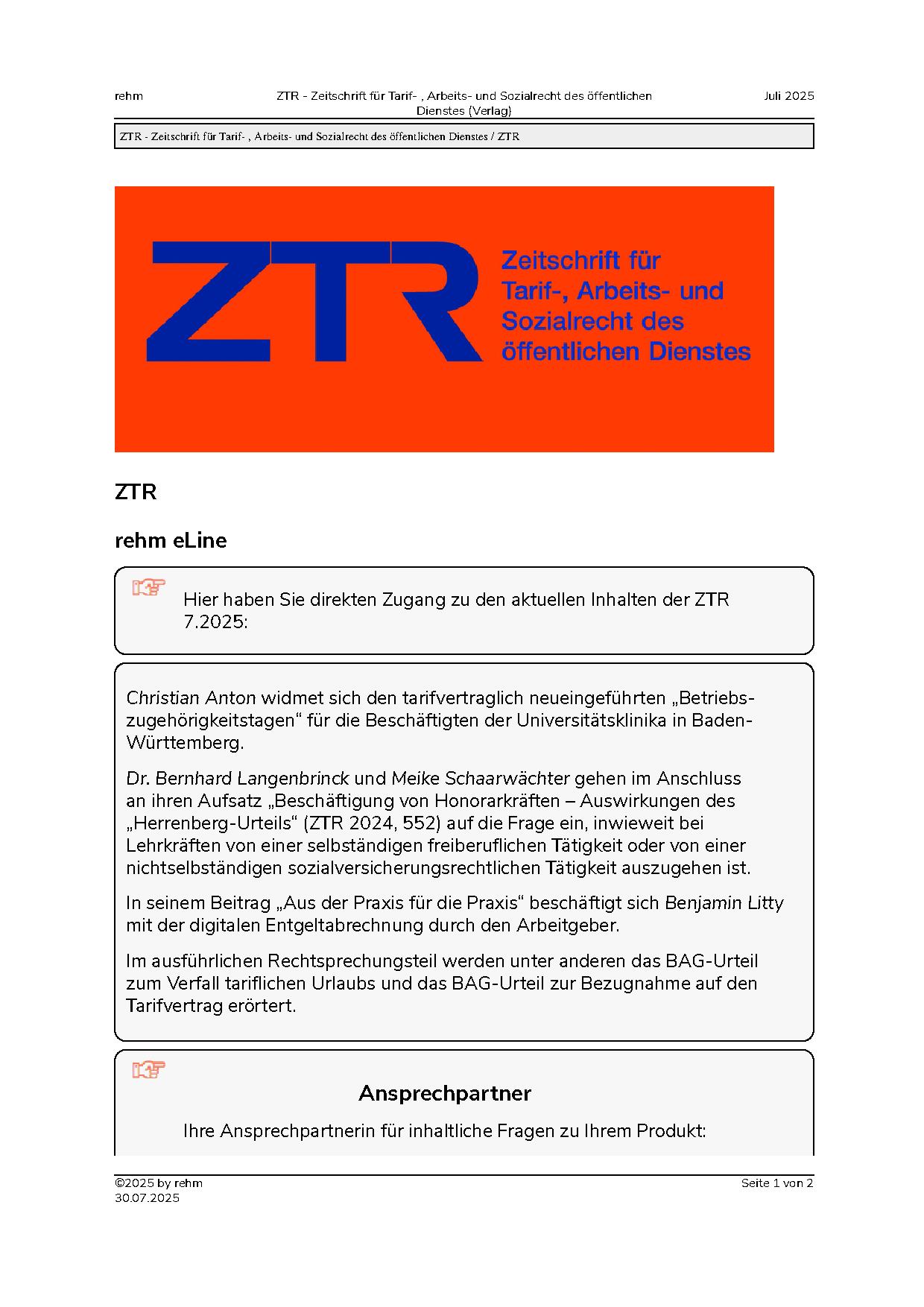 Zeitschrift für Tarifrecht